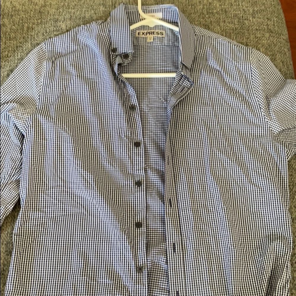 Express fitted blue/white button down shirt